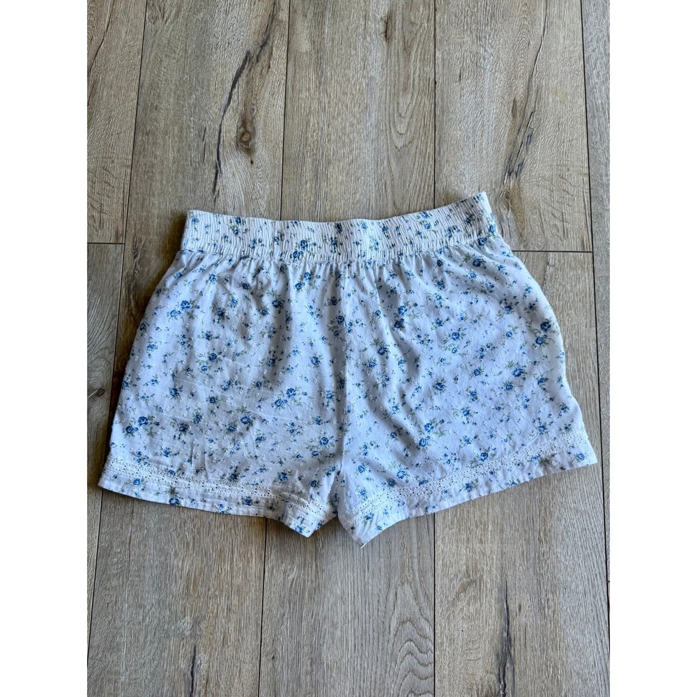 Rachel Ashwell Cotton Blue Floral Print Lace Top Shorts Coord Pajama Set Large - Picture 8 of 14